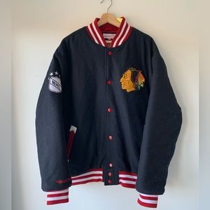 Mens Chicago Blackhawks Mitchell & Ness Wool Bomber Varsity Jacket 2XL